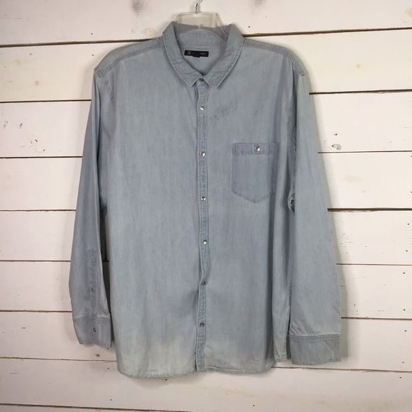 New INC Button Front Denim Shirt Long Sleeve Blue - Picture 1 of 9